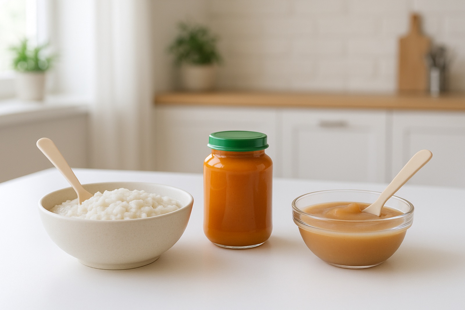 Разные виды детского питания: каша и пюре